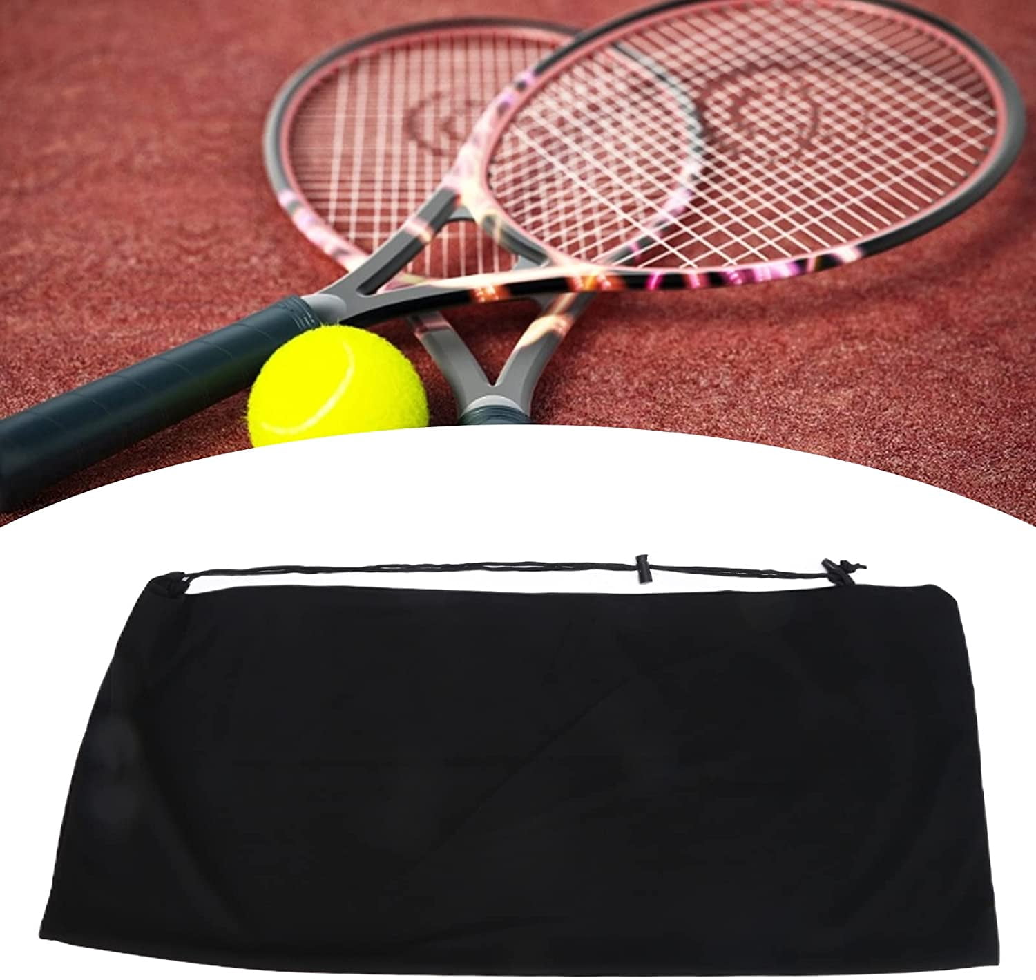 Tennis Racket Velvet Bag Drawstring Cover Thickened Shoulder Carry Case Holds 1 To 2 Racquets Black