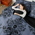 thumbnail image 4 of jejeloiu Vintage Damask Floral 7-Piece Bedding Comforter Set,Gothic Skull King Bedding Sets,Blue Black Bed Sheets For Men Women,Breathable Bedroom Decorative Reversible, 4 of 8