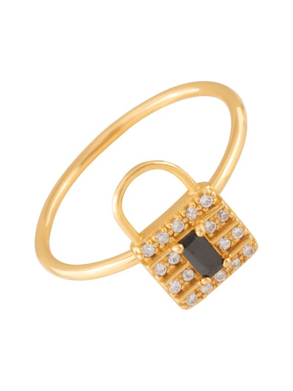 18K Gold Plated Sterling Silver Black CZ Lock Fashion Ring