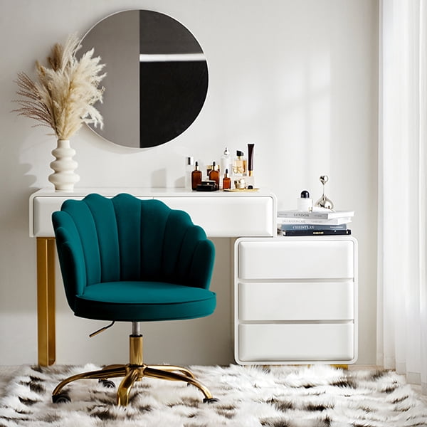 Makeup Vanity Chair Velvet Upholstered Office Task Desk Chairs Swivel Adjustable Teal