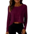 thumbnail image 2 of Maean Womens Cropped Tops Long Sleeve Casual Loose Workout Tees Pullover Crewneck Solid Color Sport Top Tee Shirt, 2 of 7