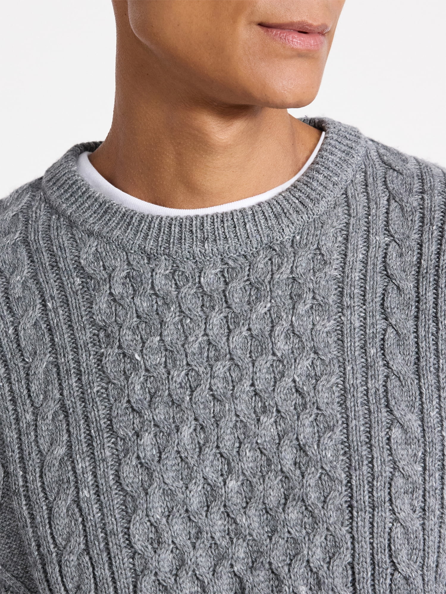 Free Assembly Men's Fisherman Crewneck Sweater with Long Sleeves, Sizes XS-3XL