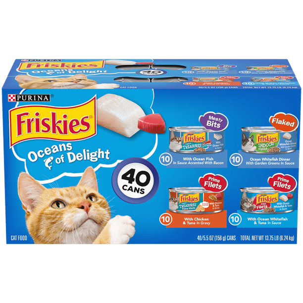 (40 Pack) Friskies Wet Cat Food Variety Pack, Oceans of Delight Meaty