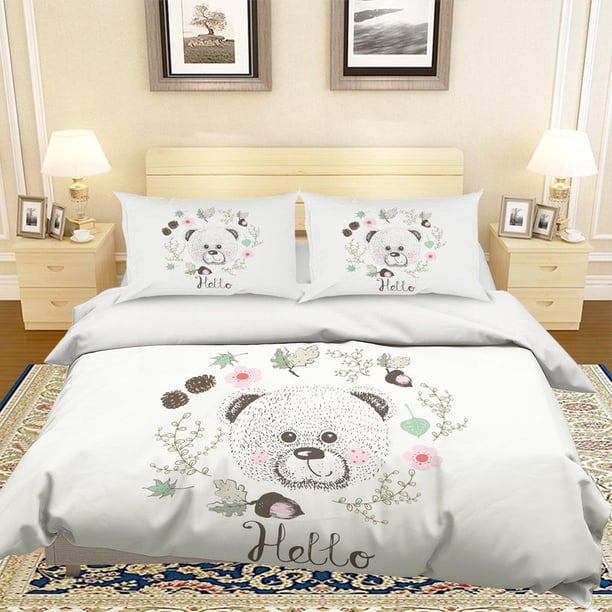 3D Cartoon Oso Flor Funda de edredón Set Ropa de cama Set Fundas de almohada 49