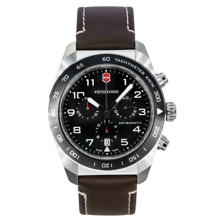 Victorinox Swiss Army Chronograph Leather Strap Black Dial Quartz 242046 100M Men's Watch