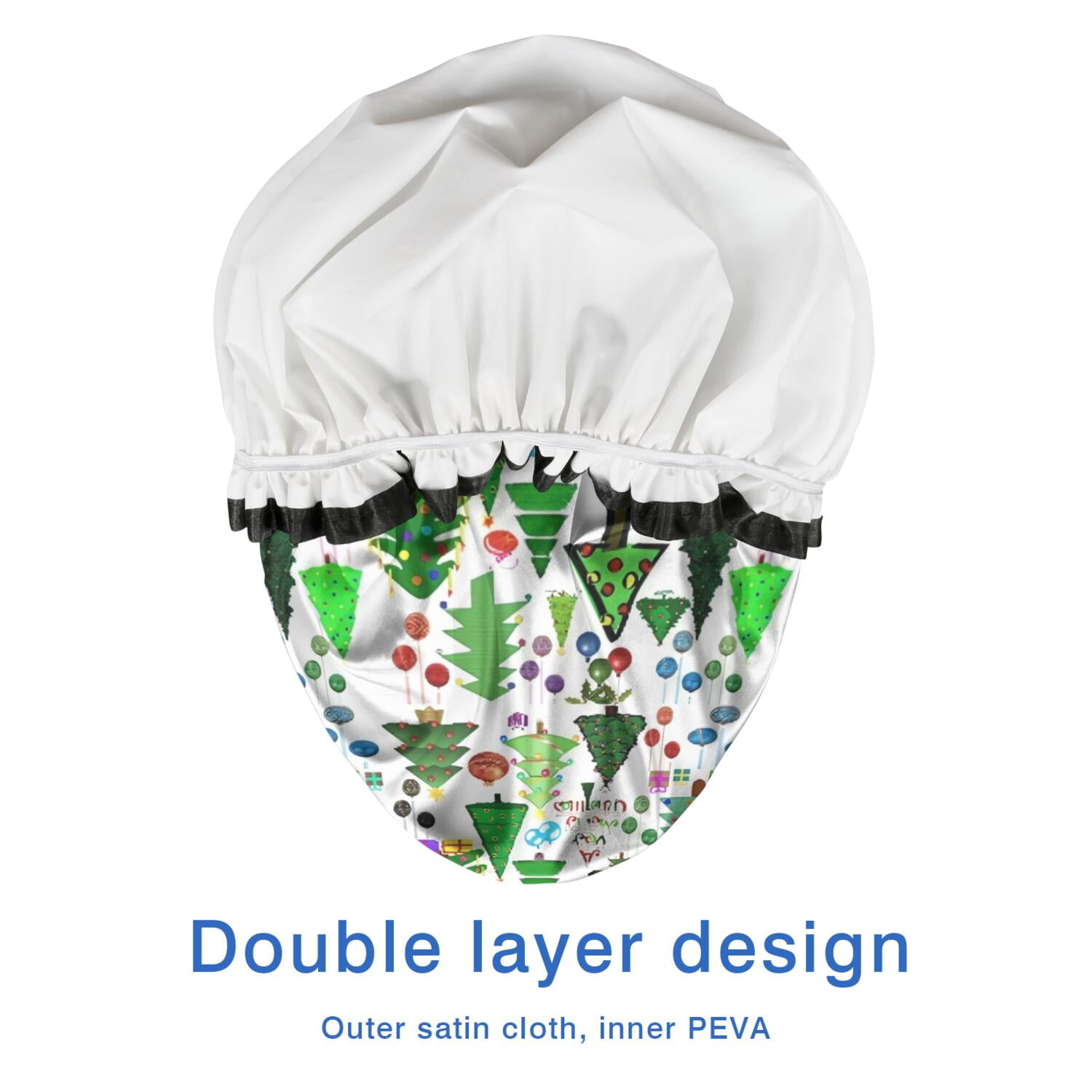 Shower Caps,Multicolor Christmas Tree Pattern Waterproof Shower Cap for Women 4 Pieces,Double Reusable Hair Cover for Shower PEVA Elastic Stretch Hem