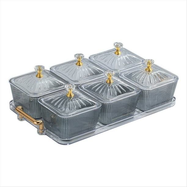 para Servir Refrigerios de Frutas Secas, Bandeja para Servir Aperitivos, 6 Tazones Multiusos, Tazones para Servir Divididos, Transparente-Gris