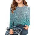 thumbnail image 2 of Long Sleeve Girls' Sequin Printed Sweater Children's Round Flash Shirt Monochrome Long Range Spring Summer Shirt Light Blue Size 3-4T, 2 of 4
