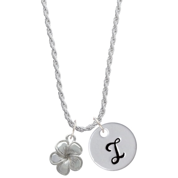 Delight Jewelry Silvertone Flower Silvertone Script Initial Disc - I - Charm Necklace, 20"+3"