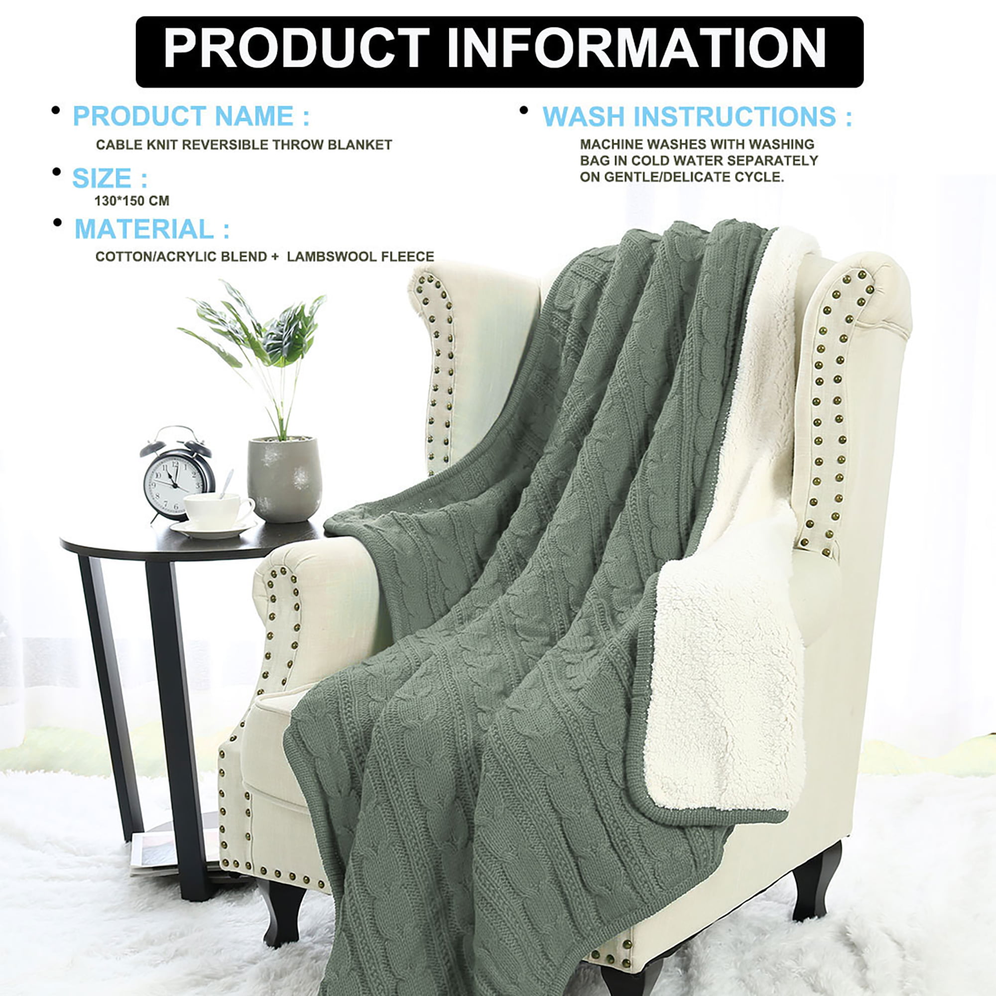 50 X 60 Throw Blanket Soft Warm Reversible Fleece Lined