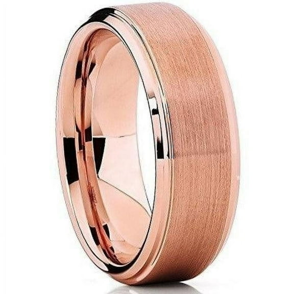 Tungsten Rings for Men Wedding Bands for Him Womens Wedding Bands for Her 8mm Rose Gold Brushed Center