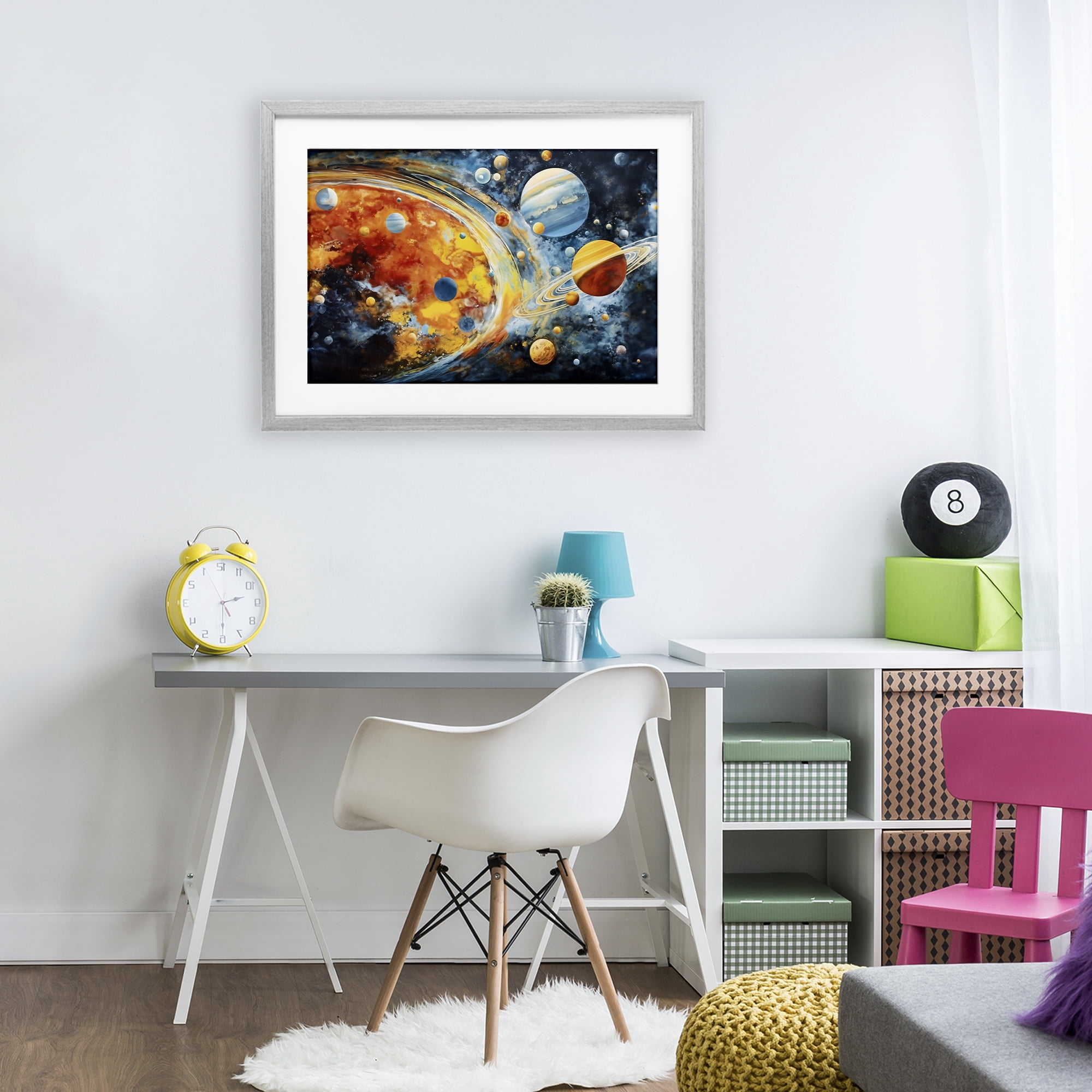 Stupell Industries Space Whirl Planets Gray Framed Print Under Glass, design by Ray Powers