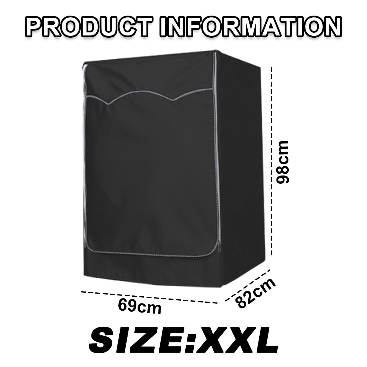 Washer/Dryer Cover,Washine Machine Cover for Waterproof and dustproof thickening Front-Loading Machine, With Smooth Zipper and Fixed Ropes (XXL,Black)-27''x32''x38.5''