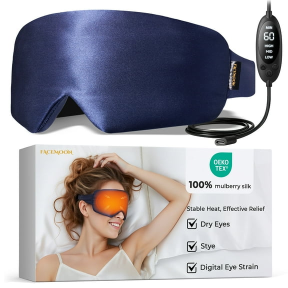 FACEMOON Heated Eye Mask for Dry Eye Relief – Warm Eye Compress, Washable Heating Pad for Travel