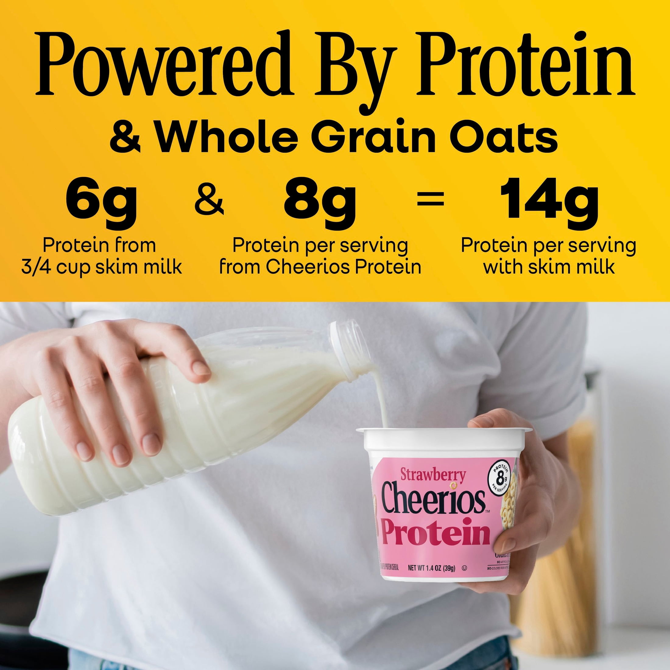 (10 pack) Strawberry Cheerios Protein, Breakfast Cereal Cup, Gluten Free Single Serve Cereal, 1.4 oz