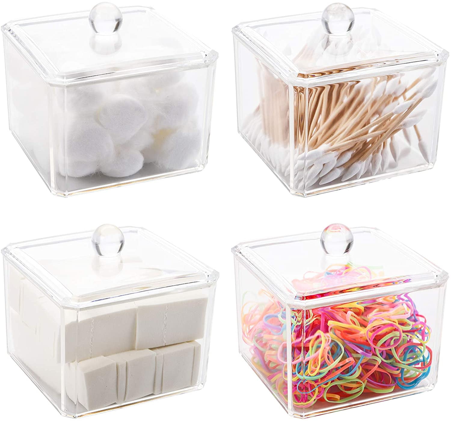 Clear Acrylic Cotton Pad Container Cotton Swab Organizer Qtip dispenser Vanity countertop Organizer Box for Bathroom Storage Canister Acrylic Cotton Swab Container Holder Canister 
