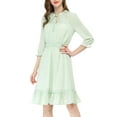 thumbnail image 3 of MODA NOVA Juniors Layered Ruffle Hem 3/4 Sleeves Smocked A-Line Chiffon Dress, 3 of 7