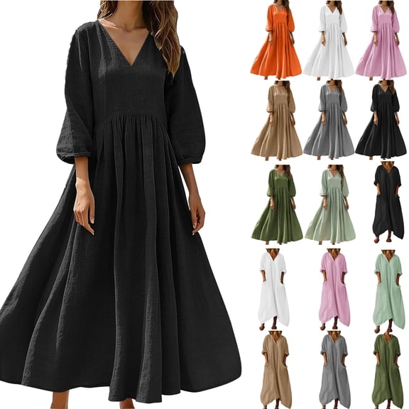 Lenago Plus Size Summer Dresses for Women 2025 Maxi Dress V-Neck Short Sleeve Dresses for Party Casual Summer Maxi Dresses for Women with Pockets