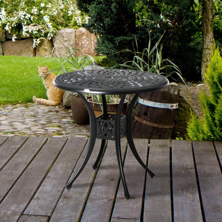 folding round patio table with umbrella hole Flash Furniture Indoor-Outdoor Steel , Black quality acacia wood FOLDING ROUND WOOD TABLE W/