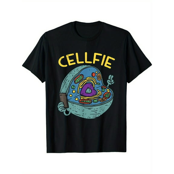 Cell Fie Funny Science Biology Print Men's Crew Neck Fashionable Short Sleeve Sports T-shirt, Comfortable And Versatile, For Summer And Spring, Athletic Style, Comfort Fit T-Shirt, As Gifts