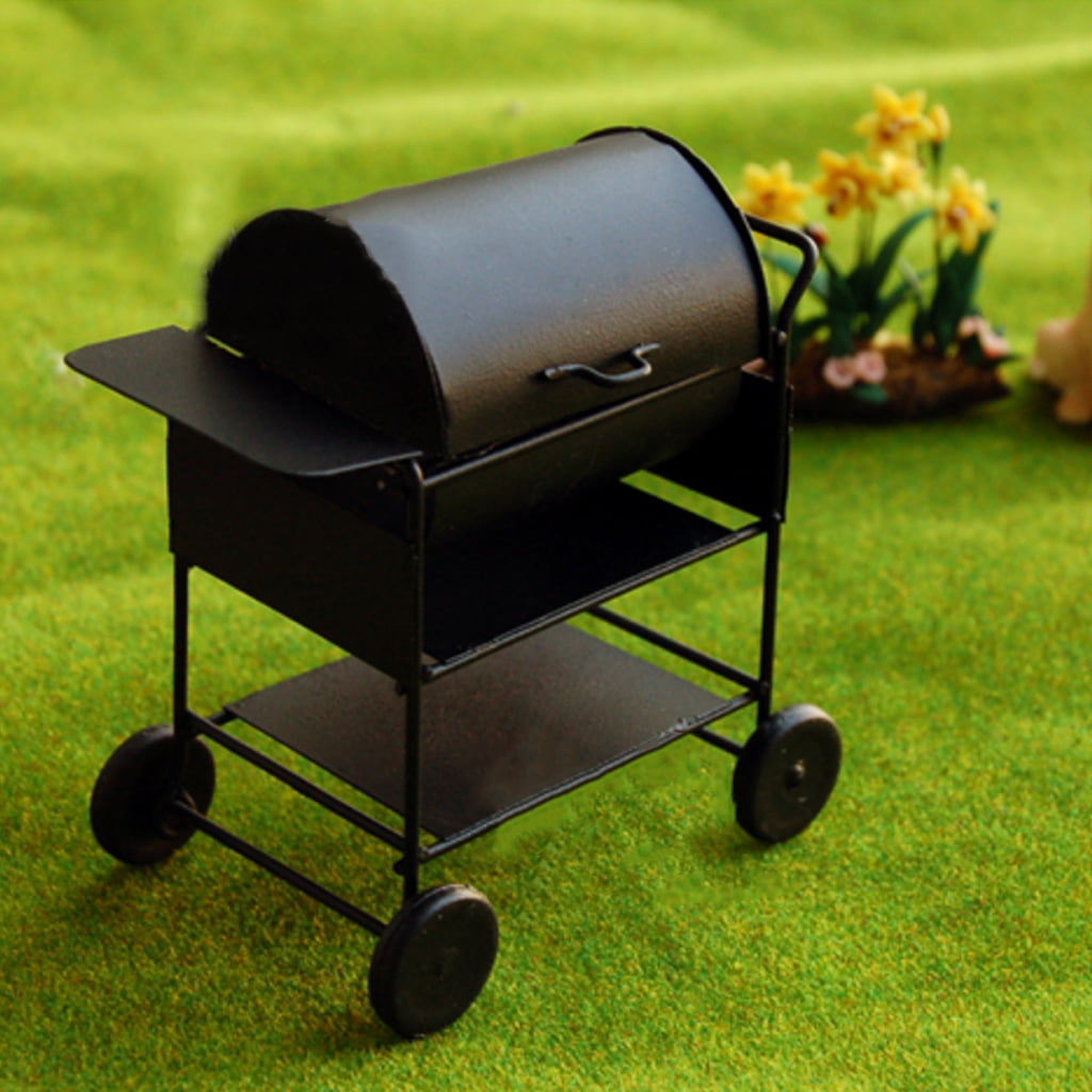 1:12 Black Iron Barbecue Grill Miniature Garden Outdoor Doll House Accessory ZV 