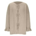 thumbnail image 5 of Lovskoo Women's Bow Tie Front Cardigan Sweaters Chunky Knit Ruffled Long Sleeve Trendy Fall Winter Jacket Coats Khaki, 5 of 7