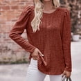thumbnail image 1 of Yuyuzo Womens Round Neck Ruffle Shoulder Long Sleeve Striped Solid Color Tops Fall Casual Tops, 1 of 6
