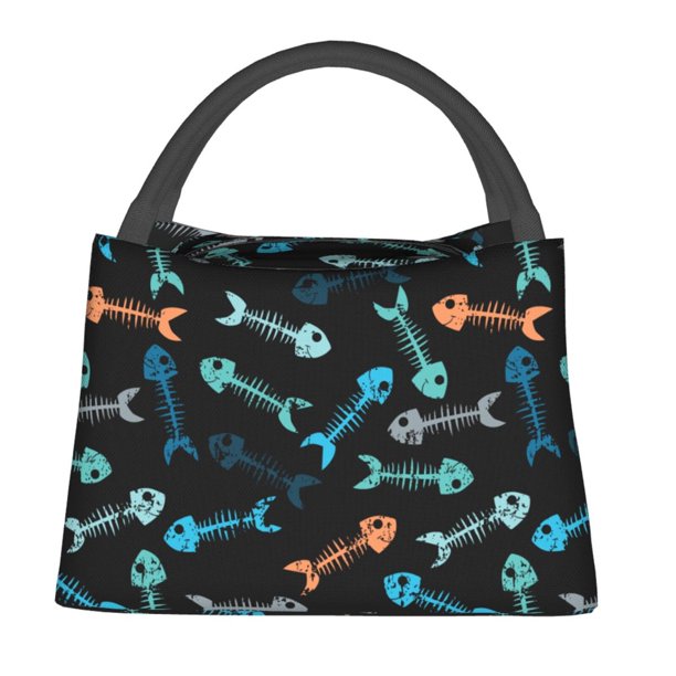 Easygdp Little Fish Skeleton Bolsa de Almuerzo Insulada Reutilizable, Bolsa de Mano y Bandolera para Oficina, Trabajo, Viajes