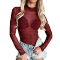 thumbnail image 2 of MAIHAN Womens Rompers Bodysuits Valentines Sheer Bodysuit for Women Heart Graphic Print Neck See Through Bodysuits Going Out Layering Tops(Red,XXL), 2 of 5