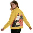 thumbnail image 3 of Xoenoiee Women's Bomber Jackets Lightweight Zip Up Jacket Casual Vasity Jacket Coat Outerwear Windbreaker with Pockets, Cartoon Cats Yellow, Medium, 3 of 7