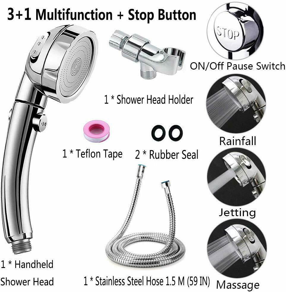 3 In 1 High Pressure Ionic Showerhead Handheld Shower Head ON/Off Pause Tools/ 