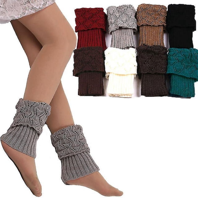 2 pares de calentadores de piernas de ganchillo cortos cálidos de invierno para mujer, cubierta de calcetines de punto para botas