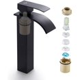 thumbnail image 4 of Grifo mezclador de lavabo negro moderno con caño alto en cascada, grifo negro fuera del fregadero, grifo mezclador de baño negro, grifos de latón negro, 4 of 5
