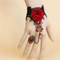 thumbnail image 1 of PENGXAING Hot New Elegant Gothic Style Lace Red Rose Bracelet with Adjustable Finger Ring, 1 of 6