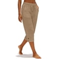 thumbnail image 5 of Capris for Women Drawstring Elastic Waist Straight Leg Cropped Pants Summer Casual Loose Fit Beach Slacks with Pockets Khaki L, 5 of 8