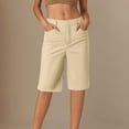 thumbnail image 2 of Mohiass Chino Bermuda Shorts for Women Summer Trendy Pull On Knee Length High Waisted Comfy Stretchy Long Shorts Khaki 3XL, 2 of 4