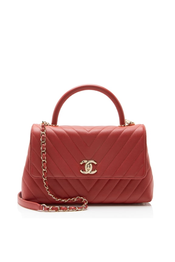 Pre-Owned Chanel Chevron Caviar Leather Coco Top Handle Small Flap Bag