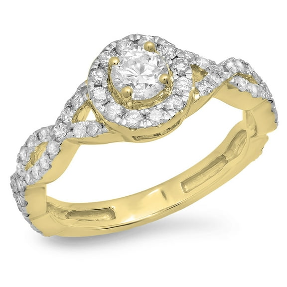 Dazzlingrock Collection 0.90 Carat (ctw) 14K Round Diamond Swirl Split Shank Bridal Halo Engagement Ring, Yellow Gold, Size 8.5