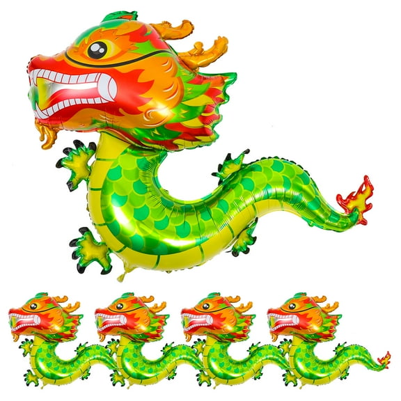 Soimiss 5Pcs Easy Inflate Aluminum Foil Dragon Balloons for New Year Party Decoration