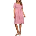 thumbnail image 2 of Vestido Gingham con Fruncido Inspire Chic para Mujer, Cuello Cuadrado, Con Abertura Lateral, Vestidos de Cuadros Casual, Rosa, 2 of 6