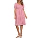 thumbnail image 2 of Vestido Gingham con Fruncido Inspire Chic para Mujer, Cuello Cuadrado, Con Abertura Lateral, Vestidos de Cuadros Casual XS Rosa, 2 of 6