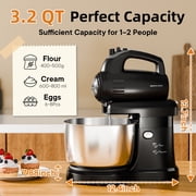 Stand Mixer Automatic Electric Kitchen Mixer - 4.8 QT Smart Standing & Hand Mixer with Auto-Rotating Bowl & Beater, 5-Speed Tilt-Head Household Mixer with Beaters& Dough Hooks for Baking,Black/White