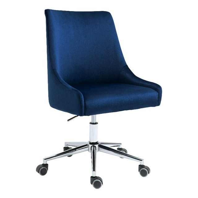Meridian Furniture Karina Chaise de Bureau Pivotante Réglable en Velours Bleu Marine et Chrome
