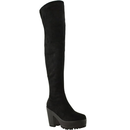 

Fashion Thirsty Womens Ladies Over the Knee Chunky Platform Stretch Boots