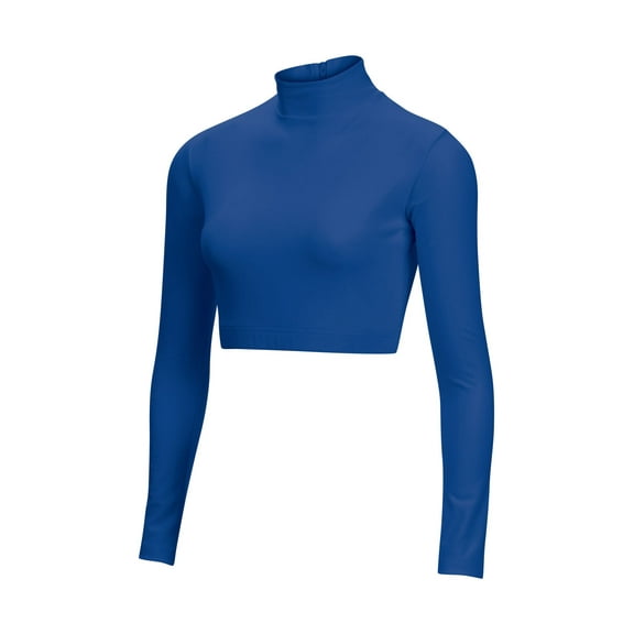 Chassé Girls Long Sleeve Cropped Bodysuit, Mock Neck Cheerleading Shirt Youth Sizes (Royal, YXS)