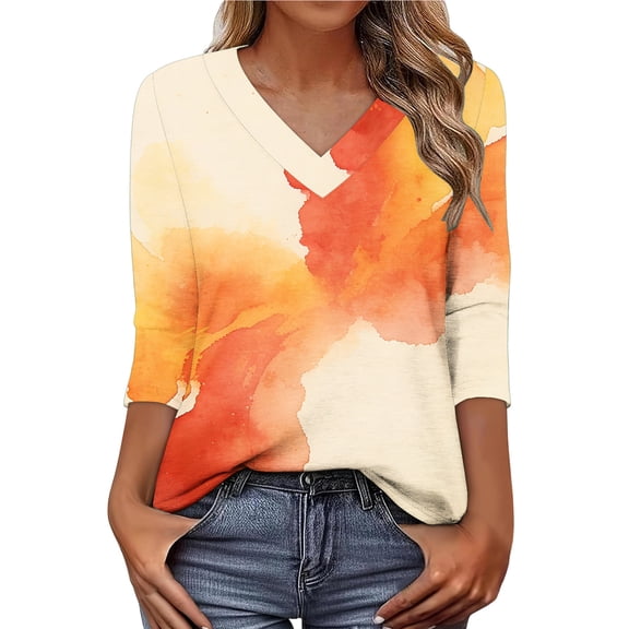 Summer Blouses for Women,3/4 Length Sleeve Womens Tops V Neck Three Quarter T Shirts Spring 2026 Dressy Casual Blouses