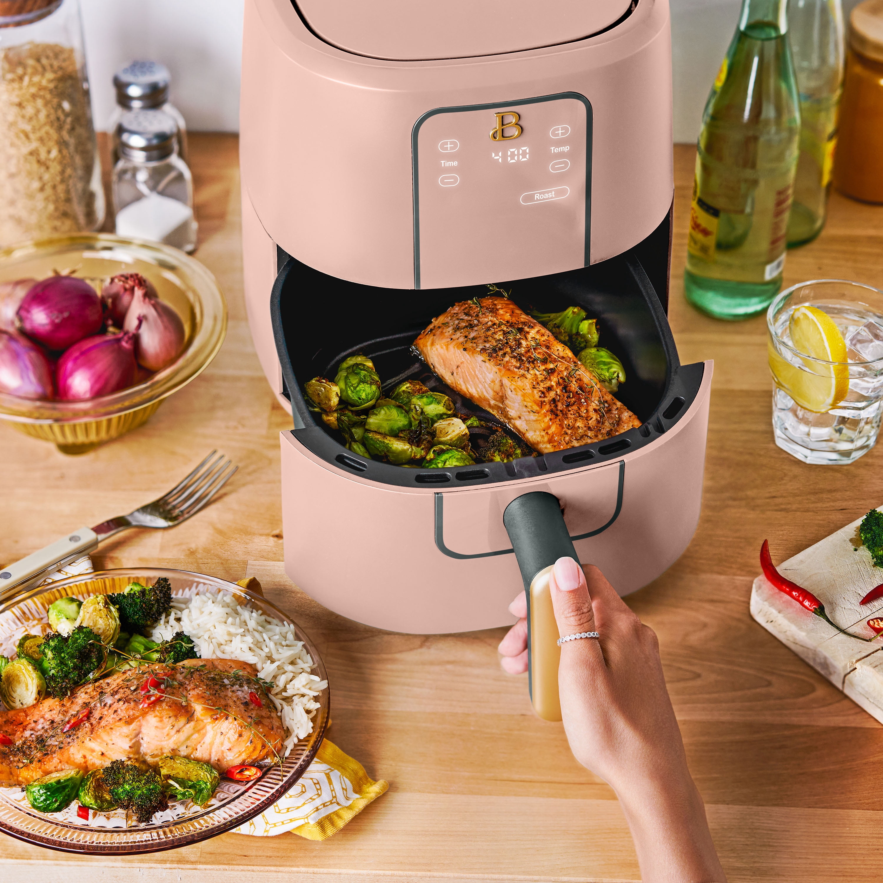 Beautiful 3 Qt Air Fryer with TurboCrisp Technology, EverGood Ceramic Nonstick Coating, Rose by Drew Barrymore