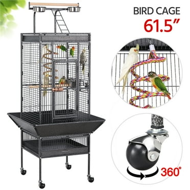SMILE MART 61.5" Rolling Metal Parrot Bird Cage with Play Top for Cockatiel Lovebird, Black