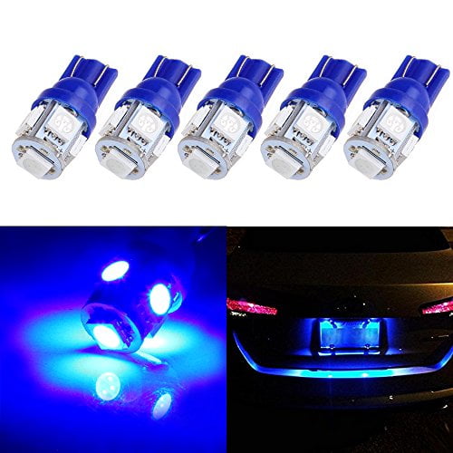 2 x Shinny Blue LED T10 194 5-SMD Interior Wedge Dome License Plate Light Bulbs 