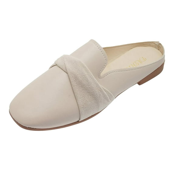 Anuirheih Slip on Sandals Women,Women's Summer Flat Shoes Ladies Sandals Round Toe Causal Slippers(Beige)